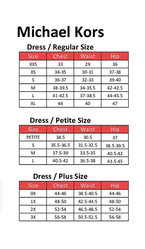 michael kors sizing chart.